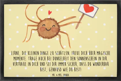 Produktbild von Mr. & Mrs. Panda Gummimatte Spinne Agathe Motivation 50 x 75 cm - Gelb Pastell - Geschenk, Dankeschön, bodenmatte, fußmatte, Schmutzfangmatte, Glück, Fussmatte, Vertrauen