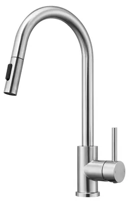 Image de Robinet de cuisine avec douchette extractible, finition nickel brossé