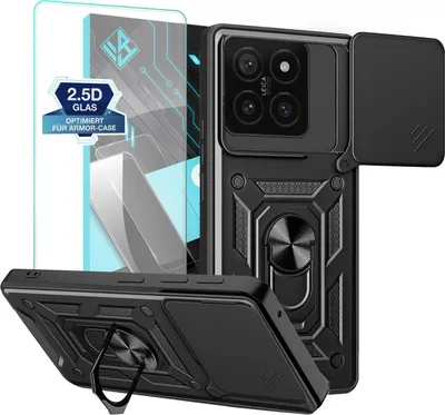 Produktbild von Armor Handyhülle für Xiaomi 14T mit 9H Displayglas Displayschutz Kameraschutz Handy Panzer Case Cover Schutzhülle Outdoor Farbe: Schwarz