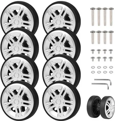 Produktbild von Famanu Set von 8 Ersatzrollen für Koffer - Robustes Gummi und Metallachsen für einfache Ersatzlösungen