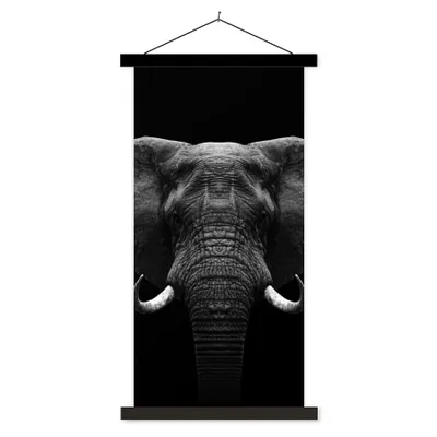 Produktbild von MuchoWow® Textilposter Tiere - Elefant - Porträt - Schwarz - Weiß 90x180 cm mit schwarzem Rahmen - Dekoration Wohnzimmer