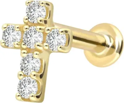 Produktbild von Ohrpiercing, Nasenpiercing 18 Karat Gold Labret mit Innengewinde DIAMANT-KREUZ 18 Karat | Gold Stablänge: 5mm - Stabstärke: 1,2mm