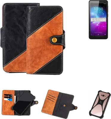 Produktbild von K-S-Trade Handyhülle Schutzhülle Bookstyle Case Wallet-Case kompatibel mit ZTE Blade A3 2019 Handy Cover Bumper Klapphülle schwarz hellbraun 1x
