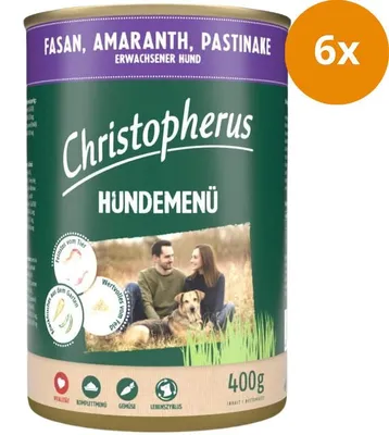 Produktbild von Christopherus Hundemenü mit Fasan, Amaranth, Pastinake, Adult, Amaranth, Pastinake, Fasan, 400 g, Ohne Soja