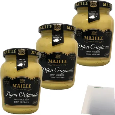 Produktbild von Maille Dijon Originale Mostarda Dijon Senf 3er Pack (3x215g Glas) + usy Block