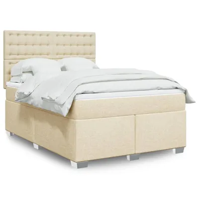 Produktbild von Langlebige Boxspringbett mit Matratze Creme 140x200 cm Stoff Gästebett mit Lattenrost Möbel8500047