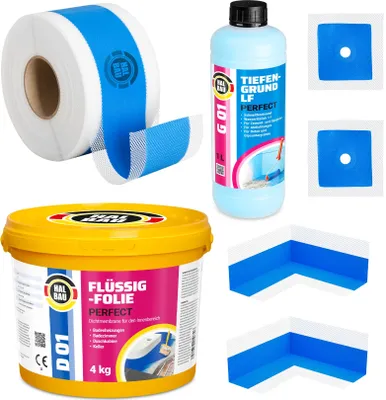 Zdjęcie produktu dla Zestaw do Hydroizolacji Folia w płynie 4kg Grunt 1L Taśma 5mb HALBAU SETH403