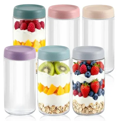 Image de Bocal à overnight oats - 700 ml - Couvercle à vis - Lot de 6 - Verre
