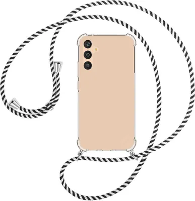 Produktbild von Handykette Backcover-Schutzhülle mit Band (Metall silberfarben) für Samsung Galaxy A34 5G - schwarz/weiß gestreift
