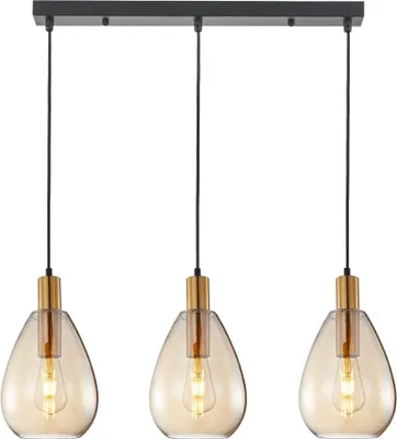 Zdjęcie produktu dla Lampa wisząca nowoczesna złoto-czarna szklane bursztynowe klosze na listwie do salonu jadalni 3xE27 40W ZULO Italux