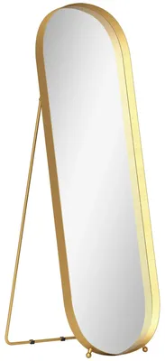 Obrázek produktu pro Zrcadlo na celé tělo – stojací zrcadlo – 160 x 50 cm – zakřivené – kovový rám – bezpečnostní sklo – lze umístit samostatně nebo zavěsit na zeď – zlatá barva