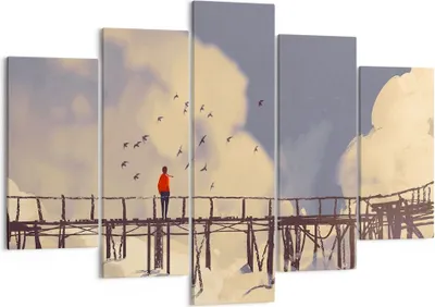 Produktbild von Bild auf Leinwand - Leinwandbild - Wolken Brücke Vögel Landschaft - 150x100cm - Wand Bild - Wanddeko - Leinwanddruck - Bilder - Kunstdruck - Leinwand bilder - Wandkunst - EA150x100-3200