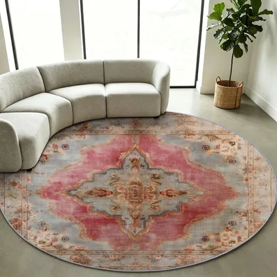 Productafbeelding van Rond Laagpolig Tapijt 90 cm, Wasbaar en Antislip