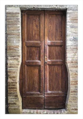 Produktbild von Wallario Wandbild Holztür braun, Größe: 61 x 91,5 cm, Poster mit rahmenlosen Bildhalter