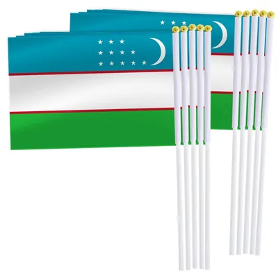 Productafbeelding van Oezbeekse Mini Vlaggetjes - Handvlag Oezbekistan - Feestelijke Decoratie - Levendige Digitale Print - 5.5 x 8.2 Inch - Multicolor