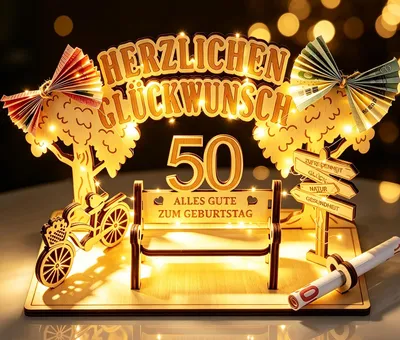 Productafbeelding van LED-houtopsteller voor geldgeschenk bij 50e verjaardag