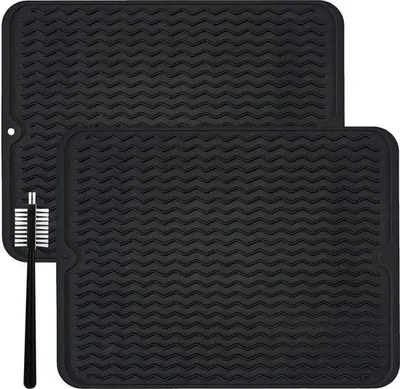 Produktbild von Ibenzoa® Silikon-Abtropfmatten-Set 40 x 30 cm – lebensmittelecht, rutschfest & hitzebeständig, aufrollbar, inkl. Reinigungsbürste