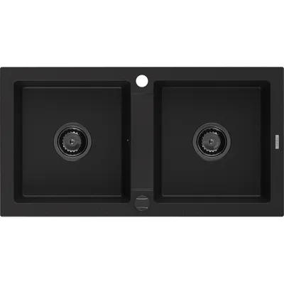 Obrázek produktu pro Mexen Mario 2-miskový granitový dřez 820 x 436 mm, Černá, sifon Černá - 6504822000-77-B
