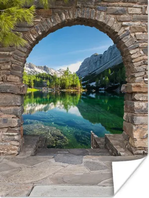 Produktbild von MuchoWow® Poster Aussicht - Berg - Landschaft - Wasser 90x120 cm - Wohnzimmer