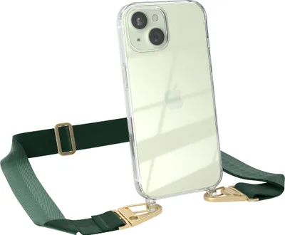 Produktbild von EAZY CASE - Hülle mit Band für Apple iPhone 15, Handyhülle mit Umhängeband, Silikonhülle transparent, Handykette in Grün
