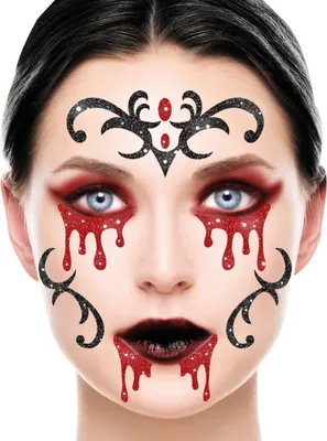 Immagine prodotto di Vampiro Halloween faccia adesivi Glitter Make Up lucido Horror Decorazione mistica drammatica sanguinosa creativa Face Paint Party Accessorio, colore: nero