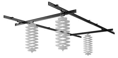 Productafbeelding van Walimex pro railsysteem voor plafond: 2 rails van 2,6 meter, 4 rails van 2 meter, set met 8 plafondbevestigingen en 4 wagentjes. Geschikt voor fotostudio's, creëert een groot werkgebied
