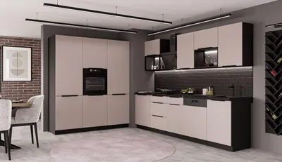 Produktbild von Küche ARONA LOFT 280 + 180 cm Küchenzeile Küchenblock Einbauküche Kaschmir beige matt + Schwarz matt