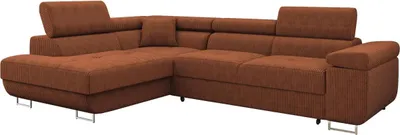 Produktbild von MIRJAN24 Ecksofa Torezio Cord, Stilvoll Eckcouch mit Bettkasten und Schlaffunktion, Einstellbare Kopfstützen, 274x203x70-90 cm (Farbe: Poso 39, Seite: Links)