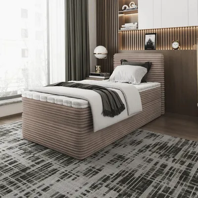 Produktbild von Bett, Boxspringbett, Continentalbett ZENO MINI mit Bonell Matratze, T25 Topper, Einzelbett mit Container, H3 80x200 cm, (Cappuccino - Tilia 17)