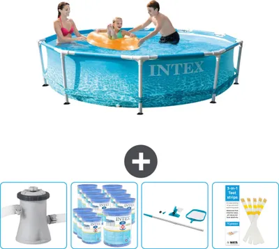 Produktbild von Intex Rundrahmen-Schwimmbecken – 305 x 76 cm – Wasserdruck – inklusive Pumpe Filter - Reinigungskit - Teststreifen
