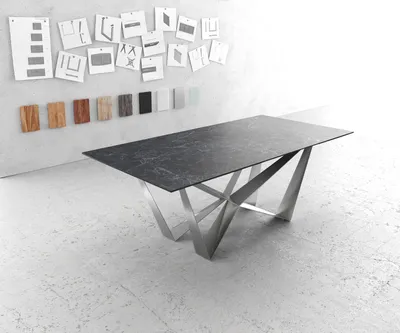 Produktbild von DELIFE Esstisch Edge 200x100cm Keramik Laminam®Nero Greco Anthrazit Spider Flachstahl Edelstahl