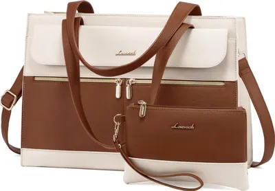 Obrázok produktu pre Laptop kabelka dámy 15,6 palcaPolyuretánkožené Crossbody Tote Bag Brown