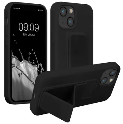 Produktbild von kwmobile Handyhülle für Apple iPhone 13 mini Hülle - TPU Silikon Case mit Fingerhalter und Stand - Schutzhülle Cover in Schwarz