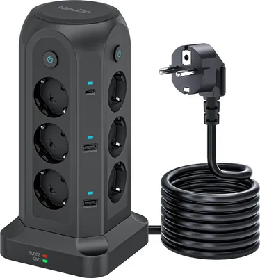 Produktbild von 4000W 12 fach Mehrfachsteckdose mit 2 USB C / 4 USB A Port Steckdosenleiste 2M Kabel Steckdosenturm Steckdosenwürfel,mehrfachsteckdosen mit schalter