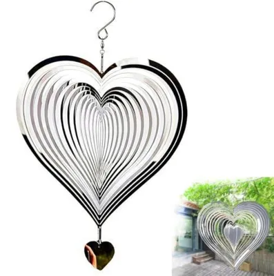 Produktbild von Windspiel Edelstahl 3D Herz Silber Metallic 15 cm
