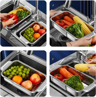 Produktbild von Ausziehbarer Küchensiebkorb aus Edelstahl 304, 34 44cm, für das Spülbecken zum Abtropfen von Gemüse und Obst