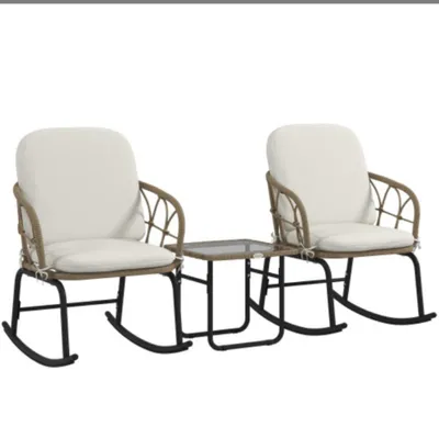 Produktbild von 3-tlg Schaukelstuhl-Set mit 2 Schaukelstühlen & 1 Couchtisch, Gartenmöbel-Set mit Kissen für Terrasse & Balkon