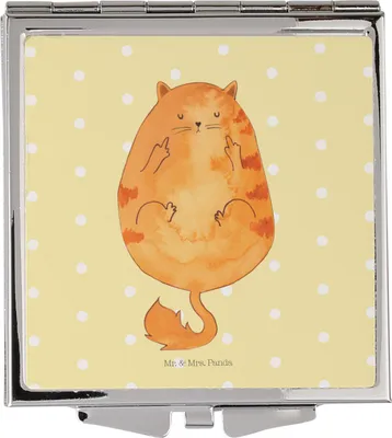 Produktbild von Mr. & Mrs. Panda Kosmetikspiegel Katze Frühaufsteher - Gelb Pastell - Geschenk, Kleiner Spiegel, Tiger, Schminkspiegel, Handspiegel, Taschenspiegel, Katzen, Mittelfinger