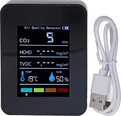 Rilevatore Qualità Aria - Monitor CO2, TVOC, Temperatura E Umidità, Ricarica USB, Per Casa E Ufficio - Foto 3