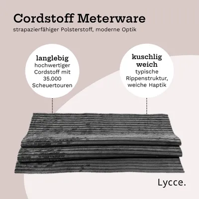 Produktbild von Lycce Cordstoff Meterware | 35.000 Scheuertouren | Tierfreundlich & kratzresistent | 1 lfm x 1,40 m breiter Polsterstoff für Möbel, Kissenbezüge und andere DIY Projekte | 360 g / m² | versch. Farben, Farbe:dunkelgrau