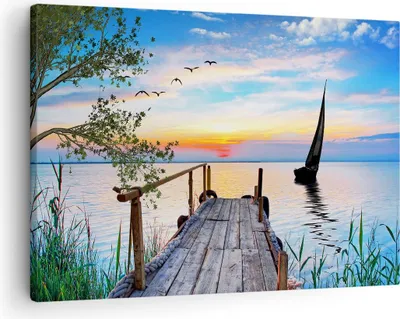 Produktbild von Bild auf Leinwand - Leinwandbild - Brücke See - 70x50cm - Wand Bild - Wanddeko - Wandbilder - Leinwanddruck - Bilder - Kunstdruck - Wanddekoration - Leinwand bilder - Wandkunst - AA70x50-4115