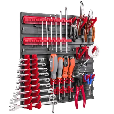 Produktbild von Lagersystem Wandregal 39x39 cm Werkzeughalterungen, Schüttenregal Sichtlagerkästen, Extra Starke Wandplatten, Regal Erweiterbar, Werkstattregal Lagerregal Werkstattwandregal Steckregal