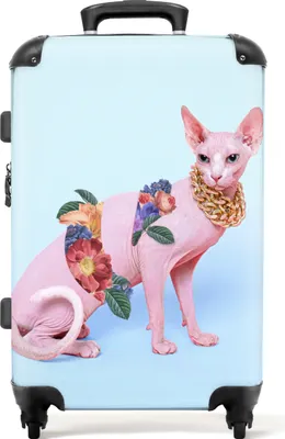 Produktbild von NoBoringSuitcases.com® Großer Koffer - Katze - Blumen - Goldkette - Blau - Kombinationsschloss TSA - Hartschalen Trolley 4 Rollen - 72 liter - Reisekoffer - 66 cmKoffer Mittelgroß 67x43x25 cm, 72L,