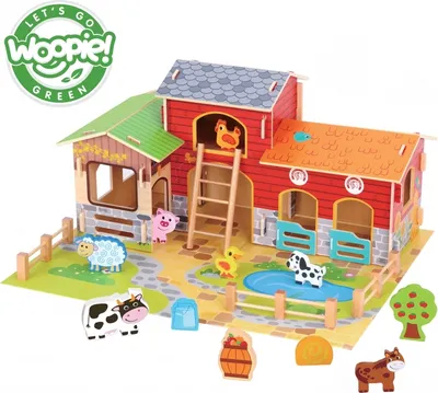 Produktbild von WOOPIE GREEN Mega Bauernhof Tier Figuren Stall Stall Hühnerstall 18 Elemente