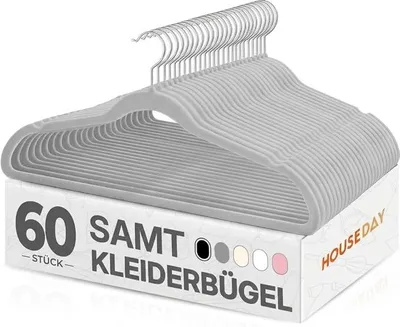Produktbild von PolkaHome® Kleiderbügel Samt, 60 Stück, Platzsparend, Grau