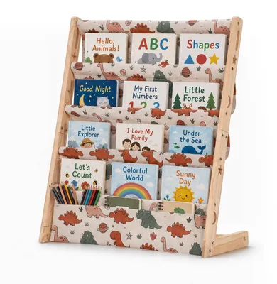 Immagine prodotto di COSYLAND, libreria per bambini in legno di pino, con 4 ripiani profondi per una maggiore organizzazione