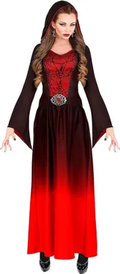 Produktbild von Gothic Lady Kleid mit Kapuze schwarz rot L