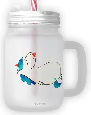Produktbild von Mr. & Mrs. Panda Glas Einhorn Schnuller - Transparent - Geschenk, Mama, Unicorn, Becher mit Deckel, Strohhalm, Mason Jar, Einhörner, Geburt, Trinkglas, Geburtstag