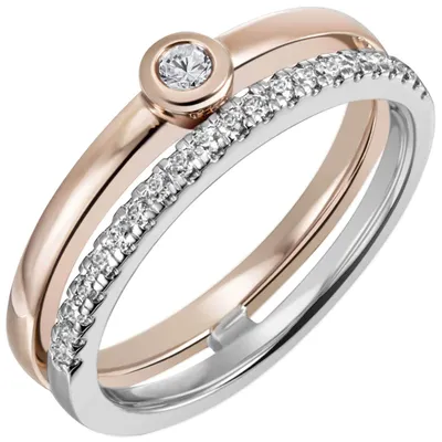 Produktbild von Ring aus 585 Gold Weißgold & Rotgold bicolor 22 Diamanten Brillanten 0,21 Ct. Innenumfang 58mm Ø18.5mm
