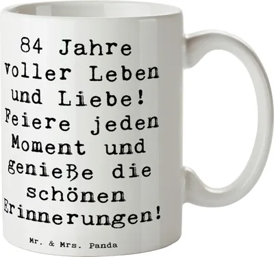 Produktbild von Mr. & Mrs. Panda Kaffeetasse Spruch 84. Geburtstag Leben und Liebe - Weiß - Geschenk, Überraschung, Becher, haferl, Kaffeebecher, schöner Moment, Lebensfreude, Tasse